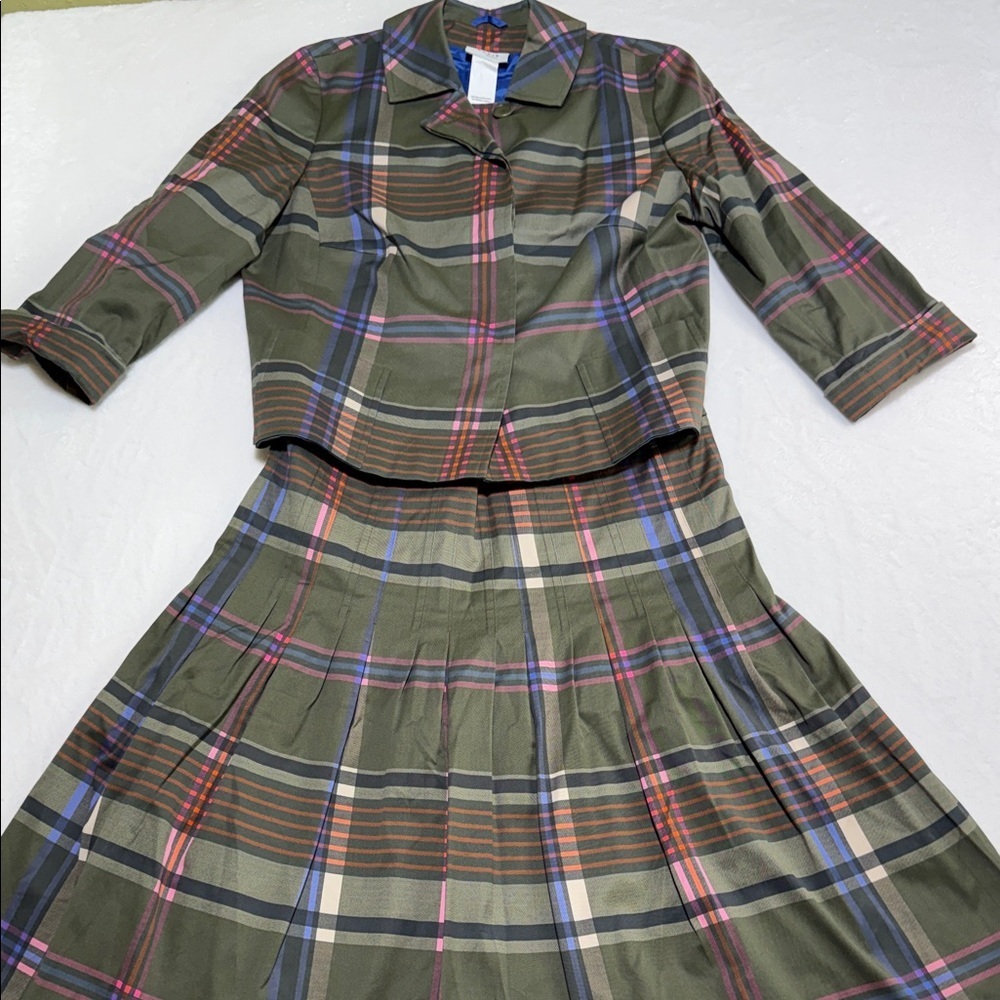 Akris Punto Green Plaid Skirt Set with Matching Blazer